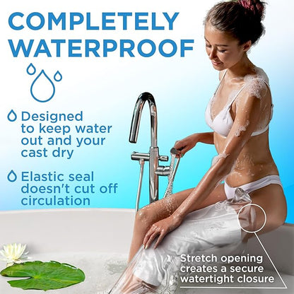 Mighty-X 100% Waterproof Cast Covers for Shower Leg - Tight Seal - 2pk Reusable Adult Full Leg Cast Protectors - Thigh, Knee, Ankle, Foot - Strong and Durable