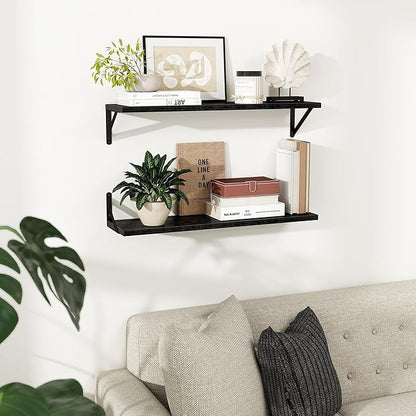 Dreamland Deep Floating Shelves for Wall, 30W x 8D Wall Shelves, Set of 2, 30 inch Floating Shelf with Sturdy Metal Brackets for Living Room, Bathroom, Bedroom and Kitchen, Black