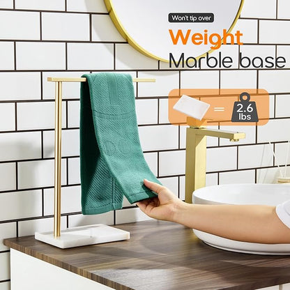 Hand Towel Bar for Bathroom Vanity Countertop 1-Tier Towel Holder Free Stand with Heavy Marble Base Thicken Steady, Gold Stainless Steel AN7002GD