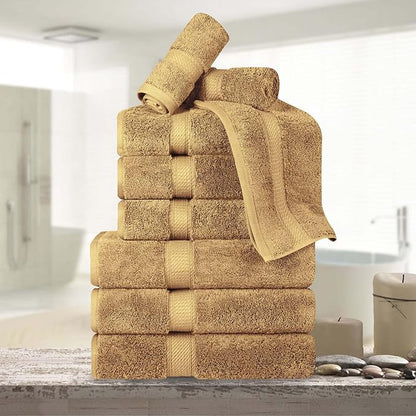 Superior Egyptian Cotton Pile 9 Piece Towel Set, Includes 3 Bath, 3 Hand, 3 Face Towels/Washcloths, Ultra Soft Luxury Towels, Thick Plush Essentials, Guest Bath, Spa, Hotel Bathroom, Toast