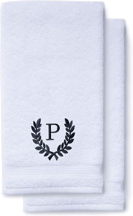 Decorative and Monogrammed Hand Towels for Bathroom Kitchen Makeup | Personalized Gift for Wedding-Bridal | Roman Font Custom Luxury Turkish Towel | Spa Collection, Oversized, 16 X 30 Inch, Set of 2