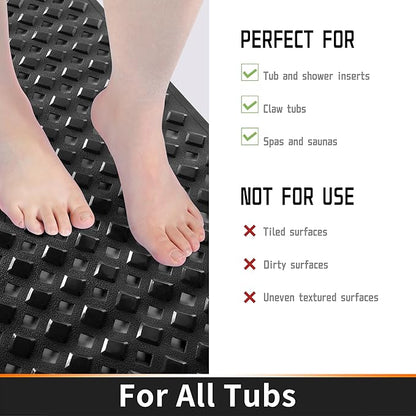 Yimobra Bathtub Mat Non Slip, Super Strong Suction Cups, 27.5"x15.5" Long Shower Mat with Drain Holes, Machine Washable Fast Draining Bath Mats, Bathroom Essentials,Black