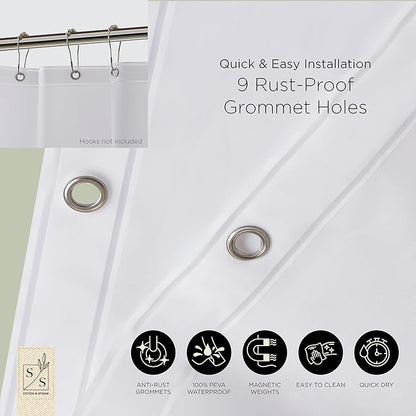 Stitch & Stone Shower Curtain Liner, Premium Medium Weight Durable Waterproof 6g PEVA for Bathroom with Weighted Magnets, Extra Long 54" x 78", Frosty 1 Pack