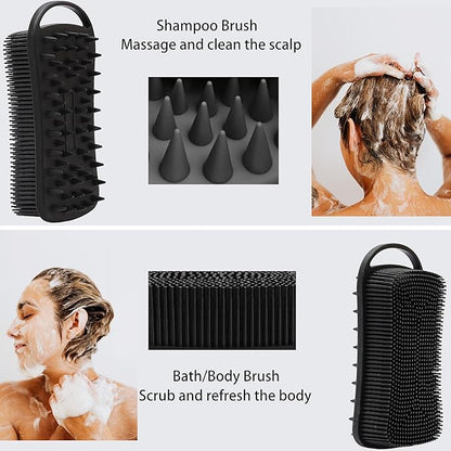 2 PC Silicone Body Scrubber, 2 in 1 Exfoliating Shower Bath Scrubber, Soft Silicone Loofah for Sensitive Skin, Shower Hair Scalp Massager, Easy to Clean, Lather Well (Black&Purple)