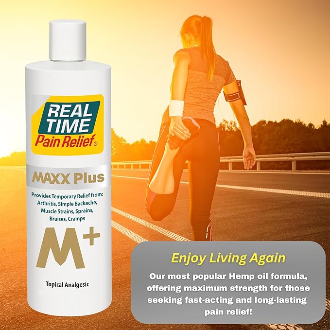 Real Time Pain Relief MAXX Plus - 12oz Bottle | Intensive Formula with 19 Natural Ingredients Including Hemp Seed Oil | Fast-Acting Relief for Muscle Pain, Arthritis, Backaches, and More