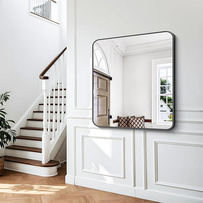 BONEWEI 36x40 inch Bathroom Mirror,Black Rectangle Mirror,Wall Mounted Bathroom Frame Vanity Mirror with Round Corner for Bedroom Living Room,Entryway Hangs Horizontal or Vertical