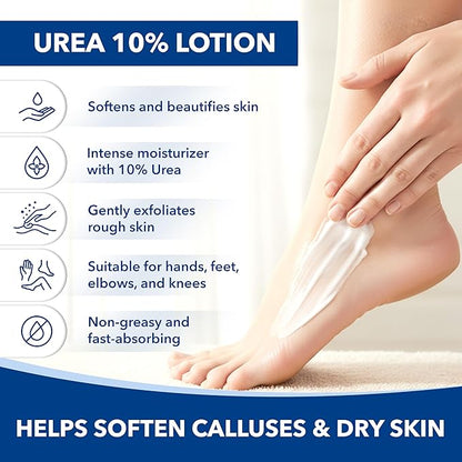 Urea 10% Lotion Cream for Extremely Dry, Rough and Scaly Skin, Intense Moisturizer and Gentle Exfoliator for Hands, Feet, Elbows and Knees Inc, 8 oz