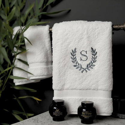 Decorative and Monogrammed Hand Towels for Bathroom Kitchen Makeup | Personalized Gift for Wedding-Bridal | Roman Font Custom Luxury Turkish Towel | Spa Collection, Oversized, 16 X 30 Inch, Set of 2