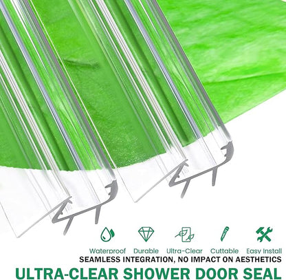 Shower Door Bottom Seal with Sweep 2Pack, 39"(990mm) Length PVC Clear Strips for 3/8"(10mm) Thick Frameless Glass Door, to Stop Water Leaking