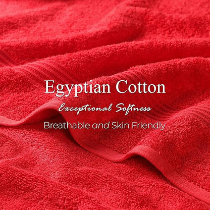 Superior Egyptian Cotton Bath Towel Set, Towels for Home Bathroom, Master, Guest Bath, Decor Essentials, Quick Dry, Absorbent, Large Body Towels, Spa, Hotel, Resort, Adult, Kids, Set of 4, Red