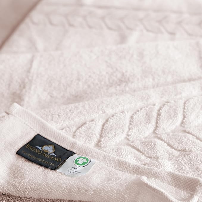 BAGNO MILANO Organic Turkish Cotton Bath Towels, Luxury Jacquard Collection, Certified Organic Highly Absorbent, Soft-Plush Towel Set (Cream, Bathsheet)