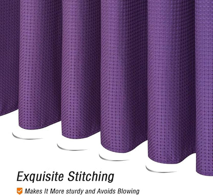Gibelle Extra Long Shower Curtain 72 x 84, Tall Waffle Weave Textured Fabric Shower Curtain for Bathroom, Water Repellent, Machine Washable, Purple