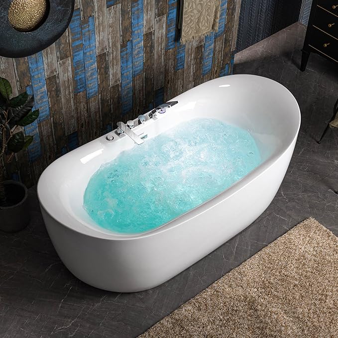 WOODBRIDGE 72" x 35-3/8" Whirlpool Water Jetted and Air Bubble Freestanding Heated Soaking Combination Bathtub wirh LED control panel and Faucet, BJ400+F0041CH