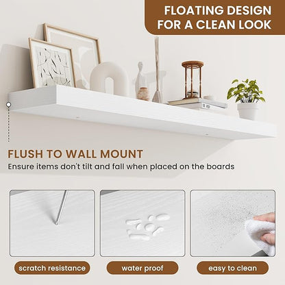 fuqing Floating Shelves for Wall, Wall Mounted Wood Floating Shelf with Invisible Brackets for Living Room, Bathroom, Bedroom, Kitchen Storage and Decor, 48 Inch Set of 2, White