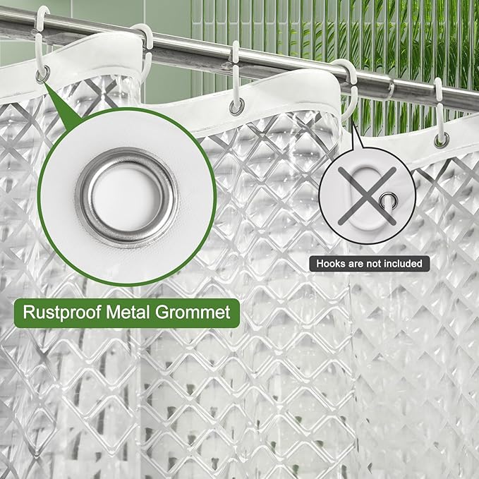 UFRIDAY 75 inch Long Plastic Clear Shower Curtain Liner,Waterproof Shower Liner Transparent 3D Water Cube Bath Curtain 72x75 inches See Through Shower Curtains Liner Clear with 3 Strong Magnets