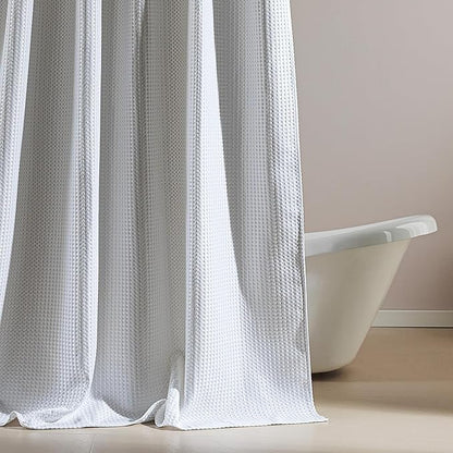 SLEEP ZONE Shower Curtain Liner, Waffle Shower Curtains for Bathroom, Heavy Duty Thick Fabric Shower Curtains - 285GSM Luxury Weighted Polyester Bath Curtain, 72" × 86" (Pure White)