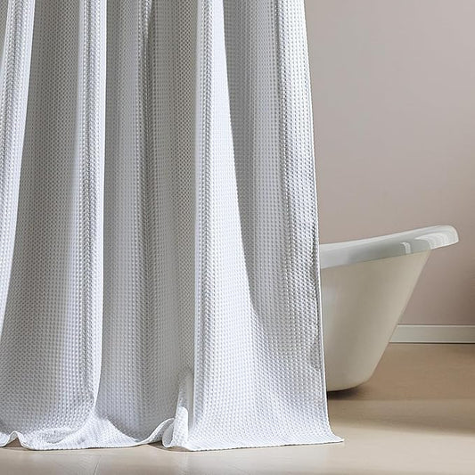 SLEEP ZONE Shower Curtain Liner, Waffle Shower Curtains for Bathroom, Heavy Duty Thick Fabric Shower Curtains - 285GSM Luxury Weighted Polyester Bath Curtain, 72" × 98" (Pure White)