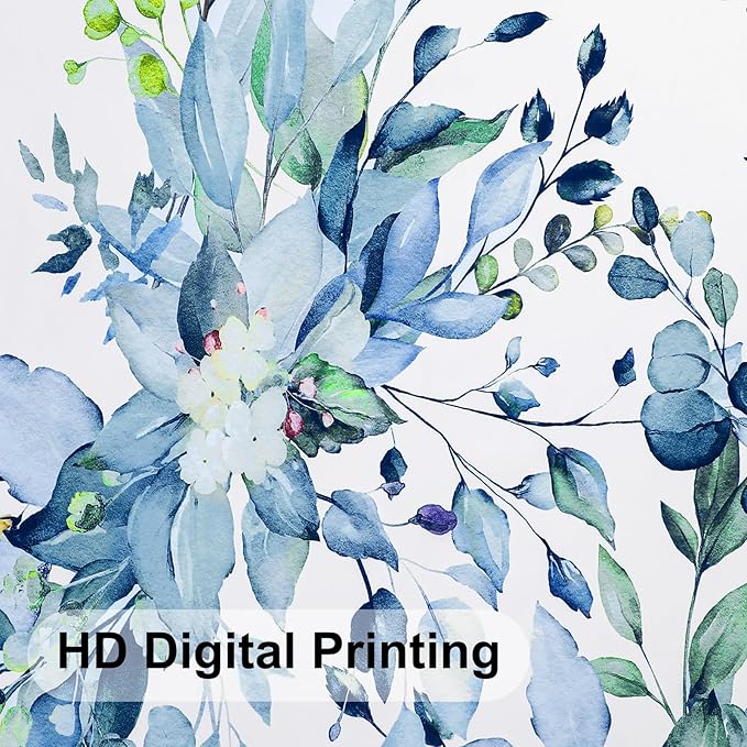 Colorful Star Blue Eucalyptus Waterproof Shower Curtain Set with Hooks, Minimalist Watercolor Floral Print Bathroom Décor, Plant Leaves Washable Fabric Shower Curtain, 72 x 72 Inch