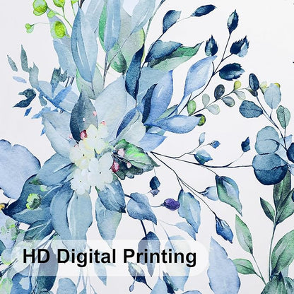 Colorful Star Blue Eucalyptus Waterproof Shower Curtain Set with Hooks, Minimalist Watercolor Floral Print Bathroom Décor, Plant Leaves Washable Fabric Shower Curtain, 72 x 78 Inch