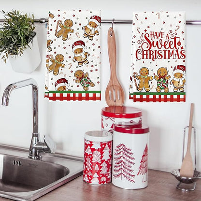 Cesqouc® 4pcs Hand Towels with Christmas Patterns : Santa Claus und Cute Christmas Snowman Patterns Suitable for Bathroom/Kitchen/Living Room/Washbasin