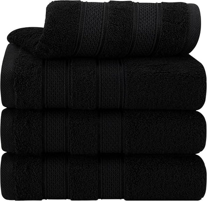 American Soft Linen Salem 100% Cotton Turkish 4 Piece Hand Towels for Bathroom, 600 GSM Soft Absorbent Quickdry Hand Face Towel Set, Black