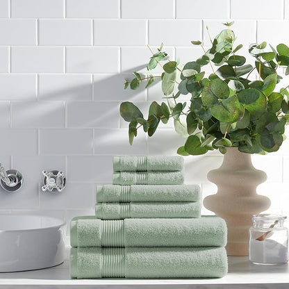 Arkwright Bath Towels Set of 6 - (Pack of 6) Super Soft 100% Cotton, 600 GSM Quick Dry & Absorbent, Luxury Bathroom Essentials with 12 Shower Towels, 12 Hand Towels and 12 Washcloths, Eucalyptus Green
