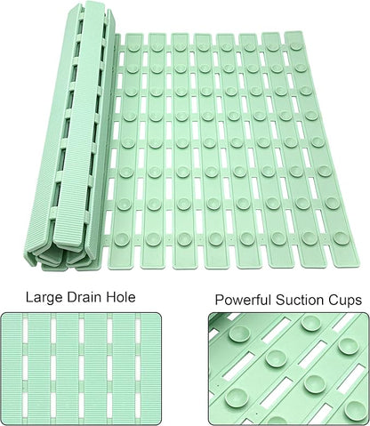 MBOSS Bath Tub Shower Mat Non Slip Bathtub Mats for Bathroom Shower Floor Mat Bath Mats for Shower Tub Anti Slip Shower Mat with Drain Hole and Large Suction Cups (Mint Green, 27.5 X 15.7 Inch)
