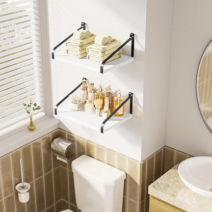 Love-KANKEI Floating Shelves Wall Mount Rustic Wood Wall Shelves with Large Storage L16.5 x W12 inch for Kitchen Living Room Bathroom Bedroom Set of 2 White