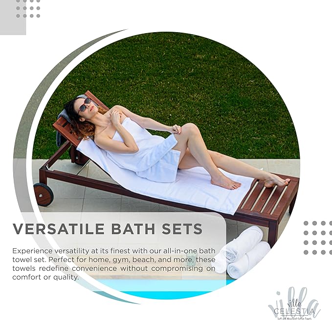 100% Combed Cotton Bathroom Towel Set of 10-2 Bath Towels, 4 Hand Towels, 4 Wash Cloths, Sustainable, Soft, Highly Absorbent 10 Piece Cotton Bath Towel Set Ideal for Hotels, Spa, Bathroom, Dorm, White