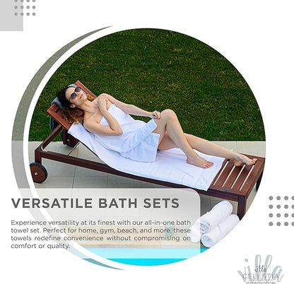 100% Combed Cotton Bathroom Towel Set of 10-2 Bath Towels, 4 Hand Towels, 4 Wash Cloths, Sustainable, Soft, Highly Absorbent 10 Piece Cotton Bath Towel Set Ideal for Hotels, Spa, Bathroom, Dorm, White