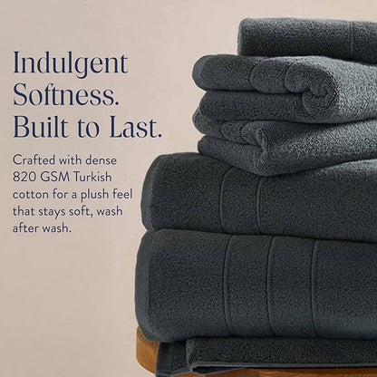 Brooklinen Super-Plush Turkish Cotton Hand Towels - Set of 2 - Cotton, 820 GSM, Highly Absorbent, Machine Washable, Perfect for Home & Bathroom (20" x 30", Slate Grey)