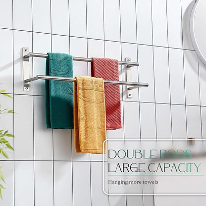 KOKOSIRI 20 Inch Bath Towel Bars Double Towel Racks Bathroom Towel Holder Towel Storage Towel Shelves Wall Mount Stainless Steel Brushed Nickel B5010BR-L20