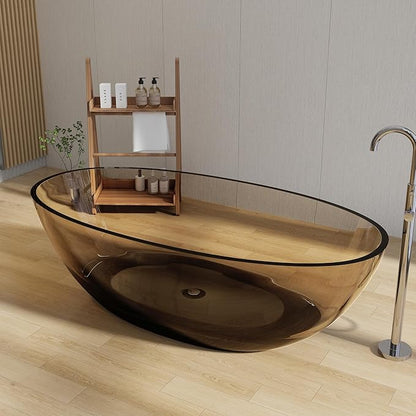 Stone Resin Freestanding Bathtub 71", Elegant Oval Shape Soaking Tub, Solid Surface Stand Alone Bathtub with Drain & Integrated Slotted Overflow Transparent Sepia AMFS303-1800 SEPIA