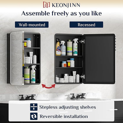 Keonjinn 60 x 32 Inch Large Chrome Medicine Cabinets, Recessed Bathroom Medicine Cabinet, Elegant Silver Stainless Steel Framed, Sturdy & Heavy, Adjustable Shelves, DTC Hinges, Soft Closing, Modern