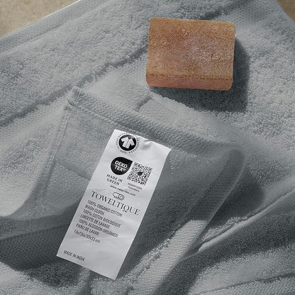 TOWELTIQUE- Organic Cotton Luxury Bath Towels Pack of 4 GOTS & Oeko- TEX Certified | Premium Soft, Absorbent & Quick-Drying Towels for Bathroom, Gym, Spa & Hotel Use – Light Gray