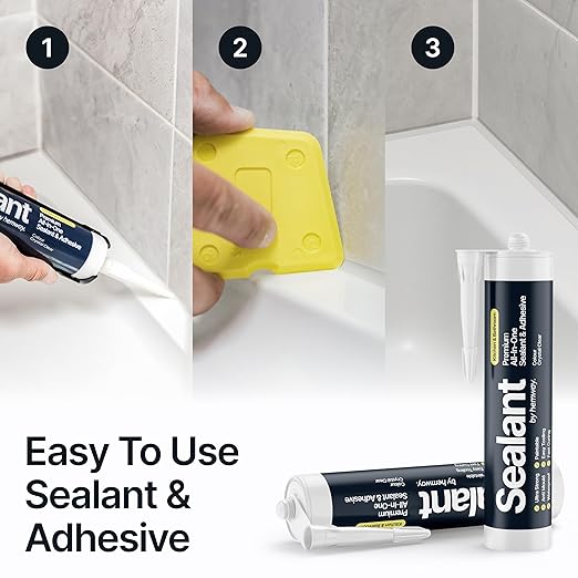 Crystal Clear Kitchen & Bathroom Sealant & Adhesive Hybrid Polymer | Superior to Silicone Caulk Sealant | Waterproof, Odorless, Paintable | Ideal for Around Bathtub, Shower, Kitchen - 300ml 3 Pack