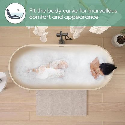 SJ STAR&JANE 69" Solid Surface Freestanding Bathtub,Milk Coffee Stone Resin Soaking Tub, Modern Stand Alone Tub for Bathroom, Integrated with Overflow & Pop-up Drain