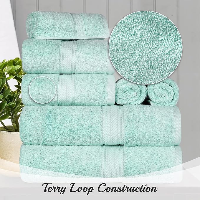 BLUENILEMILLS Madison Egyptian Cotton Towels, Towel Set for Bathroom, Shower, Hotel, Plush, 800 GSM, Highly Absorbent and Ultra-Soft Towels, Bath Essentials, 8 Piece Assorted Towel Set, Sea Foam