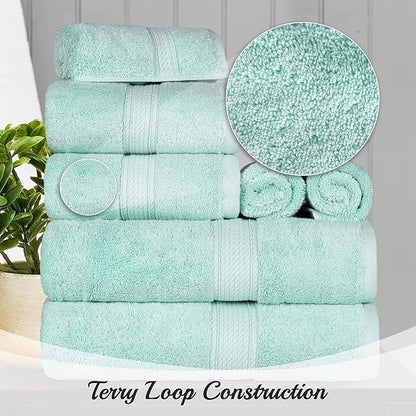 BLUENILEMILLS Madison Egyptian Cotton Towels, Towel Set for Bathroom, Shower, Hotel, Plush, 800 GSM, Highly Absorbent and Ultra-Soft Towels, Bath Essentials, 8 Piece Assorted Towel Set, Sea Foam