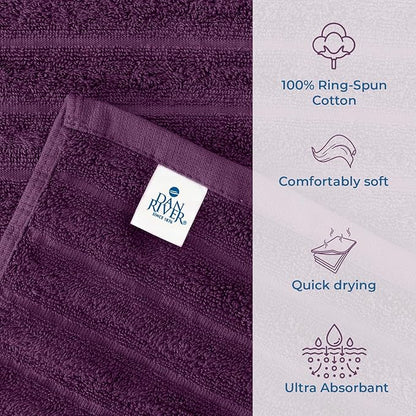 DAN RIVER Pack of 2 Bath Sheet 35x70 Inches, Oversized Ribbed Quick Dry Towel, Soft Luxury Towels for Bathroom - Purple Passion