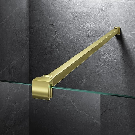 Frameless Shower Door Support Bar, Stainless Steel Wall-to-Glass Support Arm to Fixed Shower Glass Panel, for 1/4"-3/8" (6-10 mm) Door, 180° Pivot & Stow-Flat Mode (Brushed Gold, 31.5-inch(800mm))