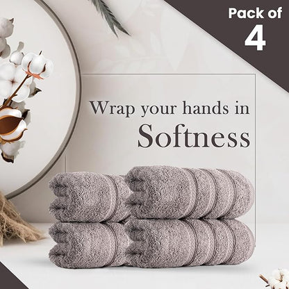 HALLEY Turkish 4 Pack Premium Hand Towels (4 Pieces) 650 GSM Highly Absorbent Super Soft 100% Cotton - 4 Hand Towels (Gray)