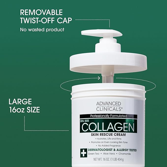 Advanced Clinicals Hyaluronic Acid Moisturizer + Fragrance Free Collagen Cream Face Moisturizer & Body Lotion 2pc Skincare Set For Women & Men Helps Reduce Appearance Of Crepey Skin & Dry Skin, 2pc