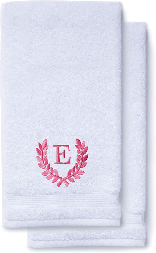 Decorative and Monogrammed Hand Towels for Bathroom Kitchen Makeup | Personalized Gift for Wedding-Bridal | Roman Font Custom Luxury Turkish Towel | Spa Collection, Oversized, 16 X 30 Inch, Set of 2