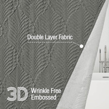 Gibelle Grey Shower Curtain for Bathroom, 3D Embossed Textured Fabric Shower Curtain, Modern Farmhouse Chic Soft Cloth Shower Curtain Set with Hooks, 72x72
