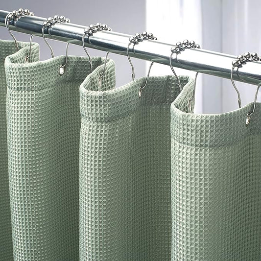 AmazerBath Waffle Shower Curtain, Sage Green Fabric, Long With Waffle Weave Heavy Duty Hotel Quality for Bathroom, 72 x 78 Inches