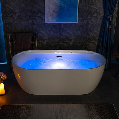 WOODBRIDGE 72" x 35-3/8" Whirlpool and Air Bath Heated Soaking Combination Tub with Adjustable Speed Air Blower and Display Control Panel, Matte Black Finish Trim and Drain Kit,BM-500