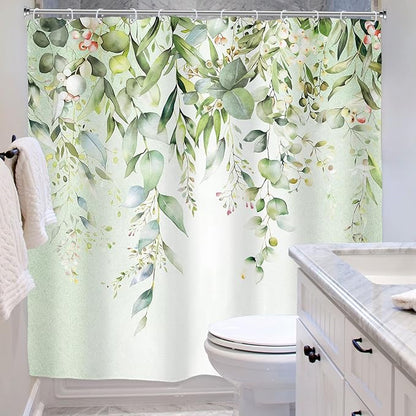 Riyidecor Colorful Floral Flowers Shower Curtain for Bathroom Decor 72Wx72H Spring Watercolor Leaves with Floral Plants Botanical Rustic Art Printed Fabric Polyester Waterproof 12 Pack Plastic Hooks