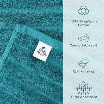 DAN RIVER Pack of 2 Bath Sheet 35x70 Inches, Premium Ribbed Oversized Towels for Adults, Super Soft and Quick Dry - Teal