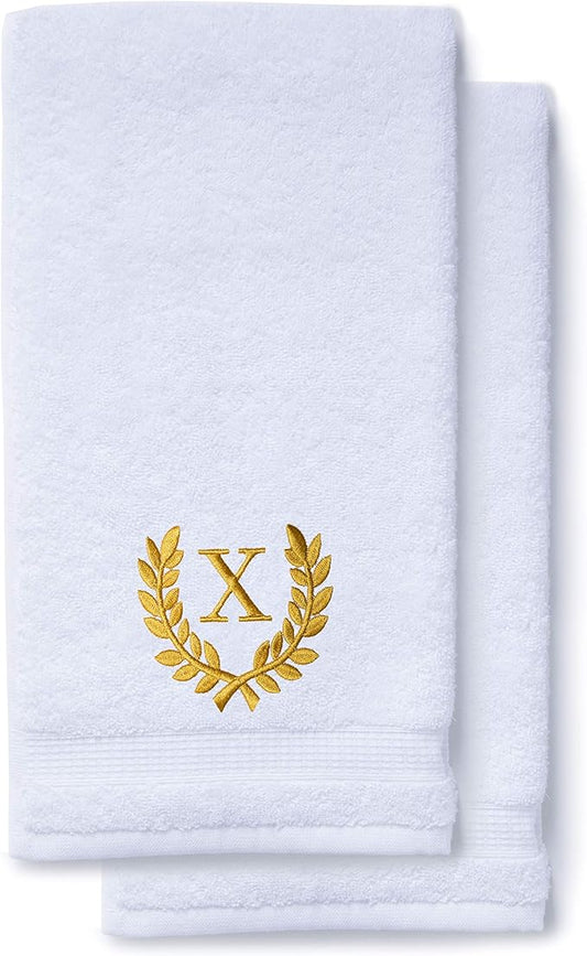 Decorative and Monogrammed Hand Towels for Bathroom Kitchen Makeup | Personalized Gift for Wedding-Bridal | Roman Font Custom Luxury Turkish Towel | Spa Collection, Oversized, 16 X 30 Inch, Set of 2